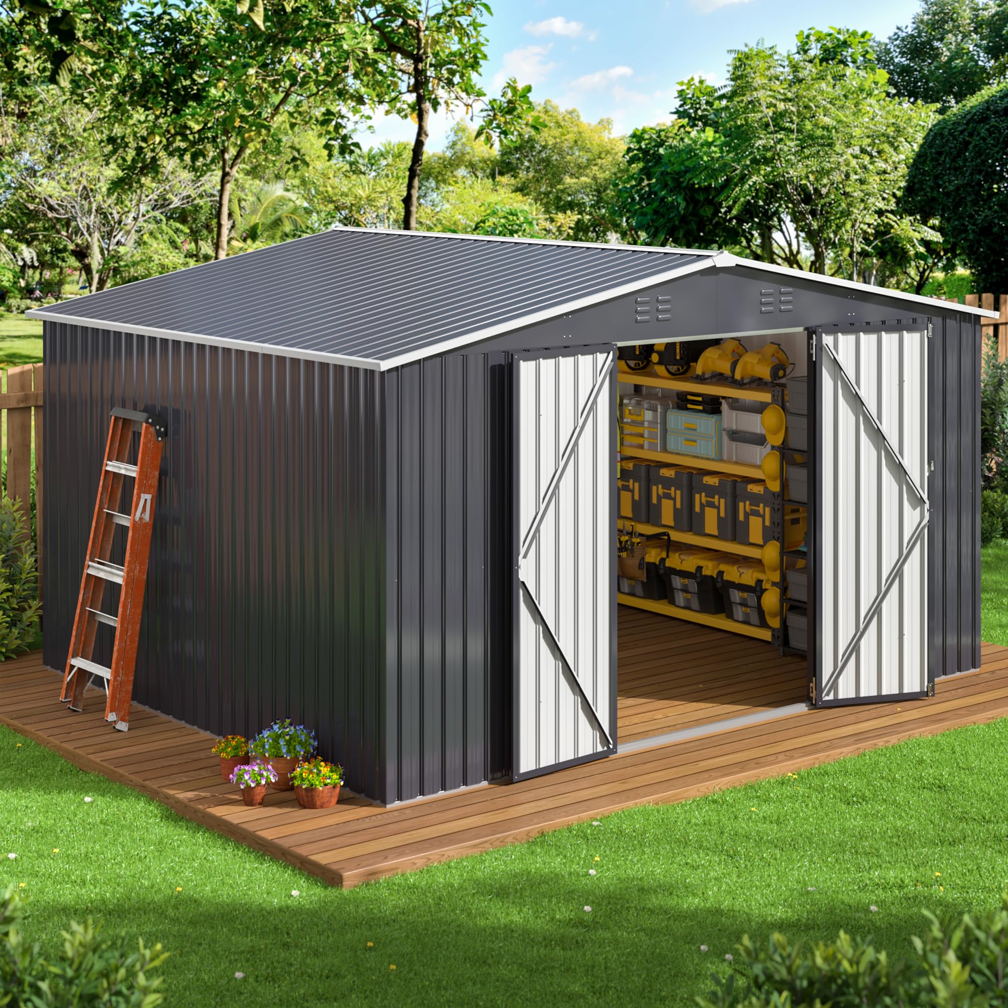 タロウ Amazon.com : VIWAT 12x10 FT Outdoor Storage Shed, Garden Shed with
